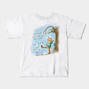 Boy Playing In Autumn Leaves Kids T-Shirt